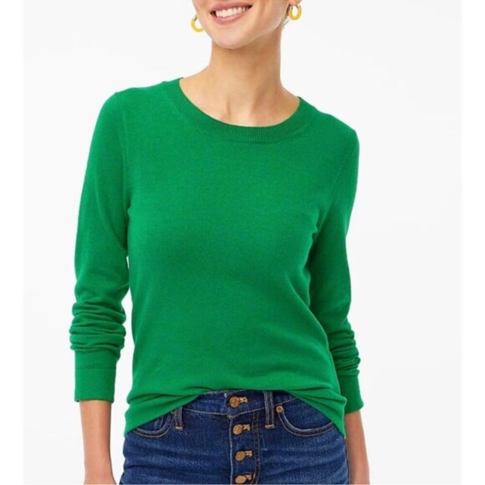 J. Crew Teddie 100% Cotton Crewneck Sweater Kelly Green Sz XXS